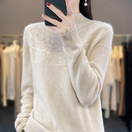 Halvhöghalsad stickad pullover för kvinnor - Milafashion-se.com