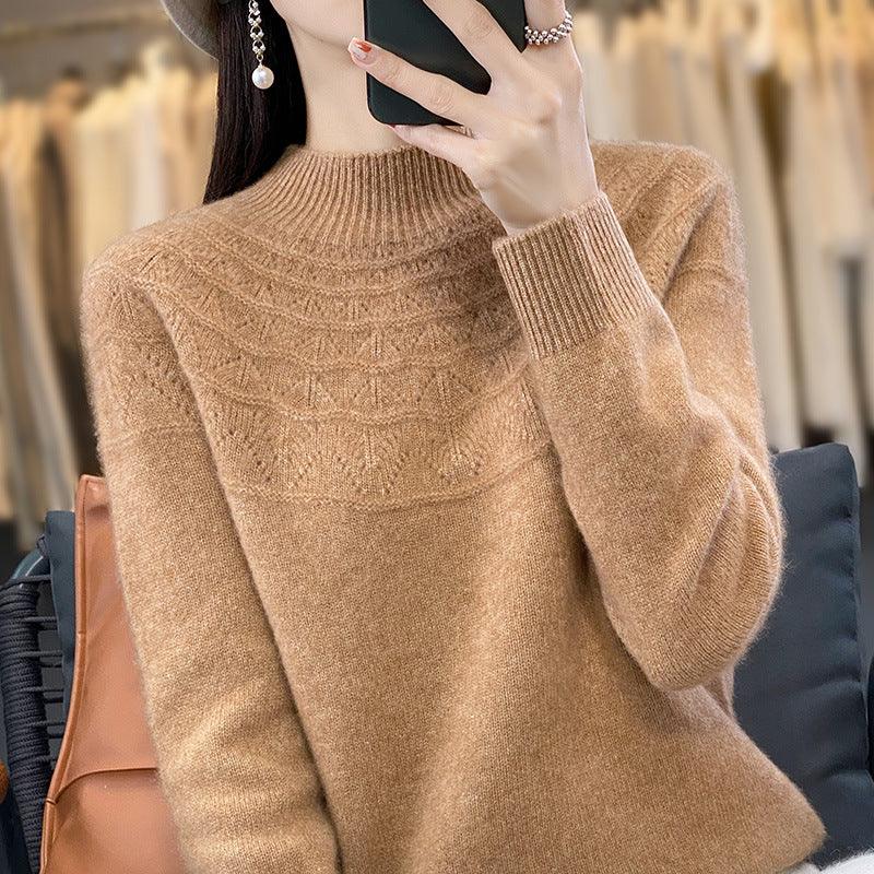 Halvhöghalsad stickad pullover för kvinnor - Milafashion-se.com
