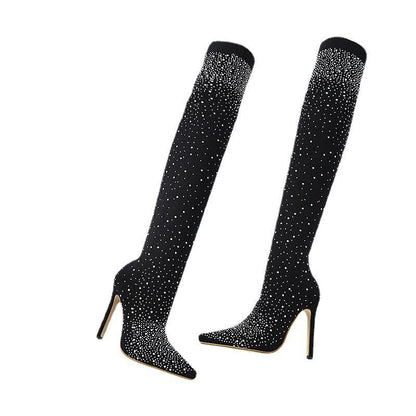 Kvinnors Glittrande Konstläder Knähöga Stövlar - Milafashion-se.com