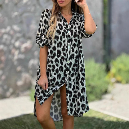 Leopardmönstrad överdimensionerad skjortklänning - Milafashion-se.com
