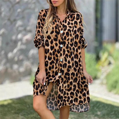Leopardmönstrad överdimensionerad skjortklänning - Milafashion-se.com