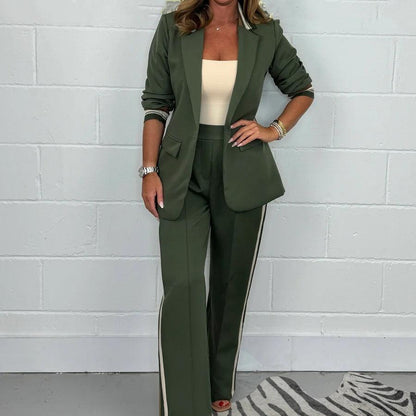 Kvinnlig Blazer och Randiga Byxor Set - Milafashion-se.com