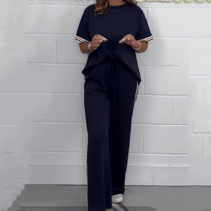 ⏳Tidsbegränsad rabatt✈️ Set med kortärmad t-shirt och joggers med vida ben och sidostripe - Milafashion-se.com