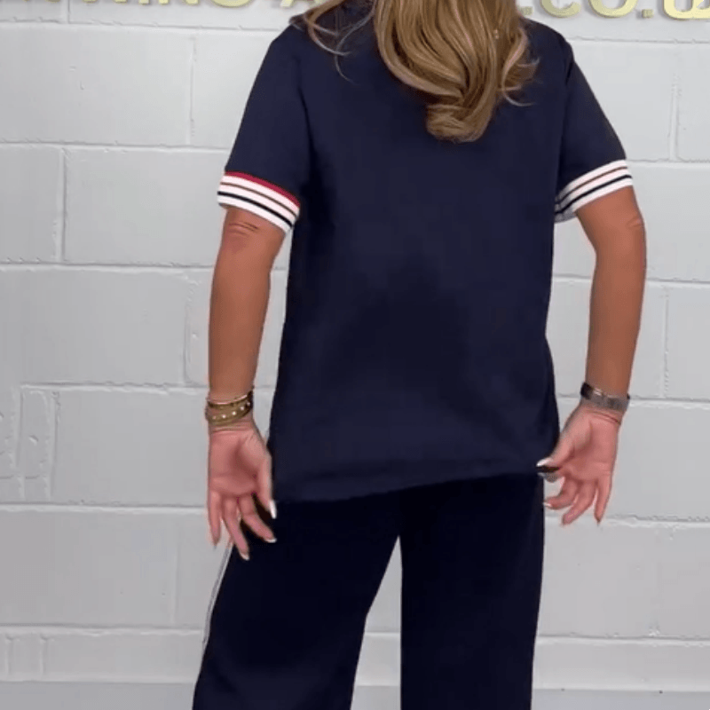 ⏳Tidsbegränsad rabatt✈️ Set med kortärmad t-shirt och joggers med vida ben och sidostripe - Milafashion-se.com