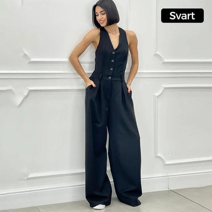 Ärmlös Jumpsuit med Breda Ben och Knäppning för Kvinnor