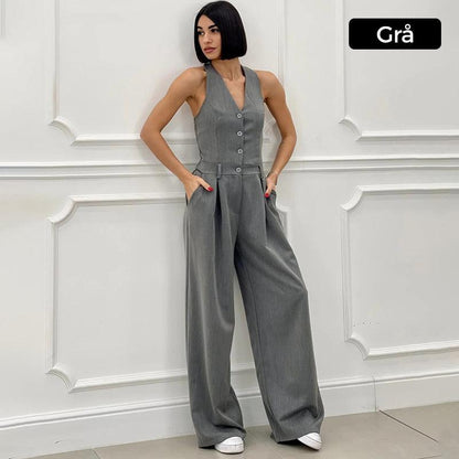 Ärmlös Jumpsuit med Breda Ben och Knäppning för Kvinnor