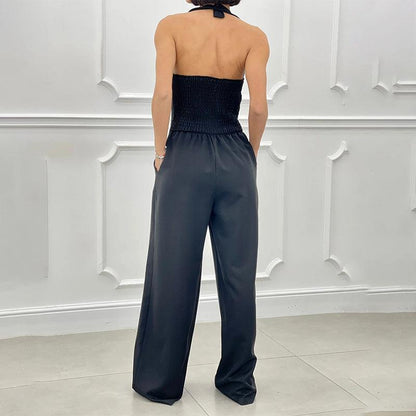Ärmlös Jumpsuit med Breda Ben och Knäppning för Kvinnor