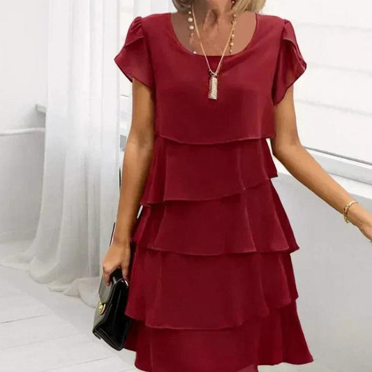 Casual Wave Cut Ruffle-klänning för kvinnor