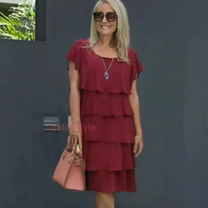 Casual Wave Cut Ruffle-klänning för kvinnor