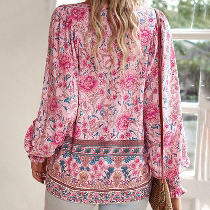 💖HET FÖRSÄLJNING 50% RABATT💖Kvinders mode tryckt v-hals langærmet skjorte - Milafashion-se.com