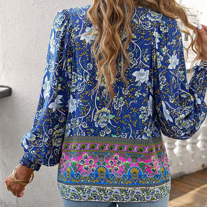 💖HET FÖRSÄLJNING 50% RABATT💖Kvinders mode tryckt v-hals langærmet skjorte - Milafashion-se.com