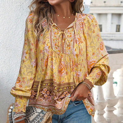 💖HET FÖRSÄLJNING 50% RABATT💖Kvinders mode tryckt v-hals langærmet skjorte - Milafashion-se.com