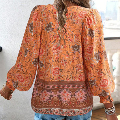 💖HET FÖRSÄLJNING 50% RABATT💖Kvinders mode tryckt v-hals langærmet skjorte - Milafashion-se.com